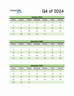 Quarter 4  2024 calendar template