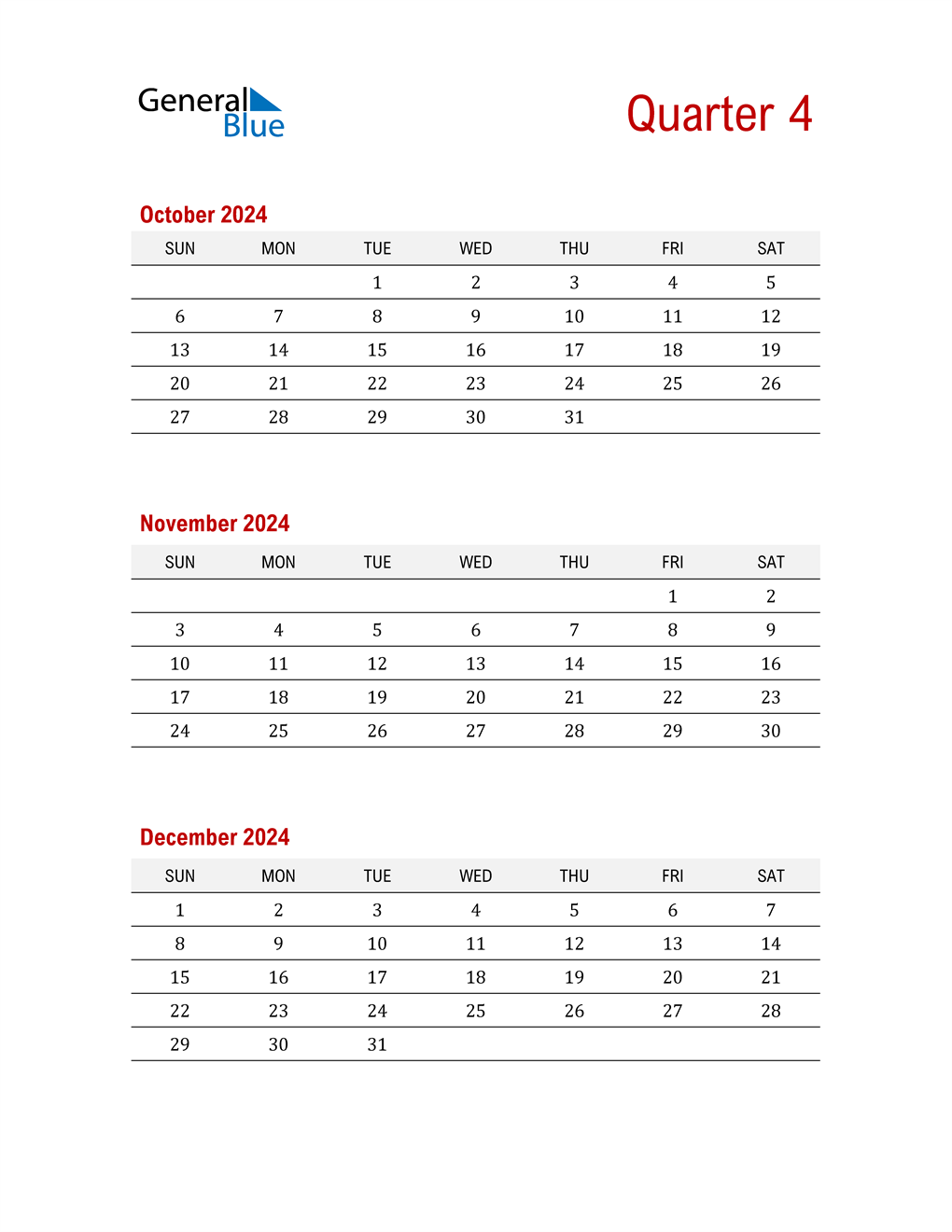  Three-Month Printable Calendar 2024