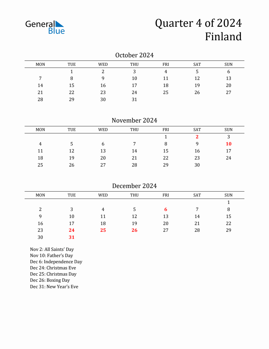 Quarter 4 2024 Finland Quarterly Calendar