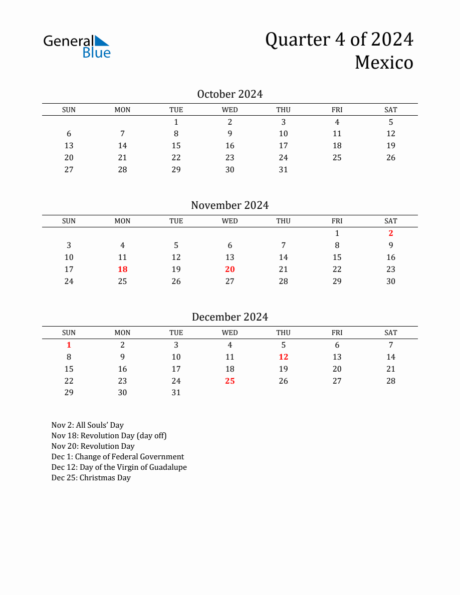 Quarter 4 2024 Mexico Quarterly Calendar