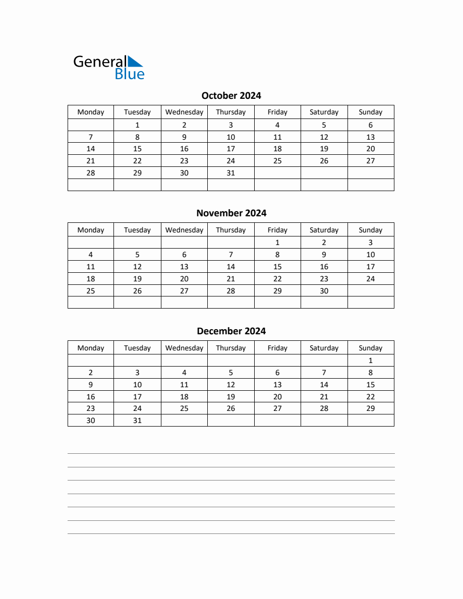 Free Printable Q4 Quarterly Calendar 2024