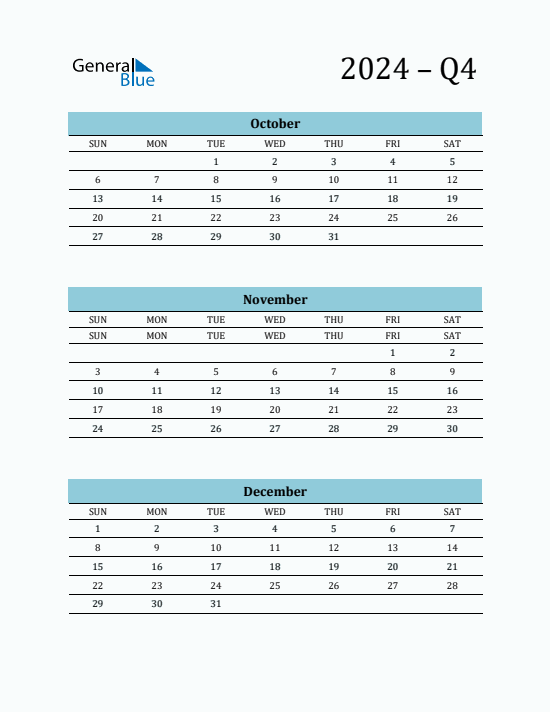 Quarter 4 2024 calendar template