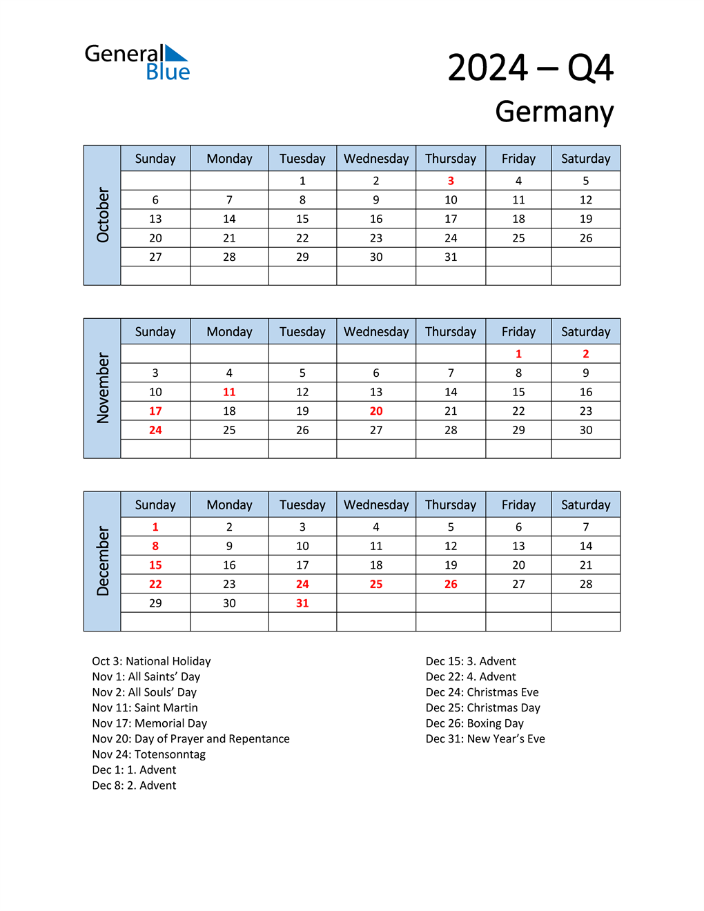  Free Q4 2024 Calendar for Germany