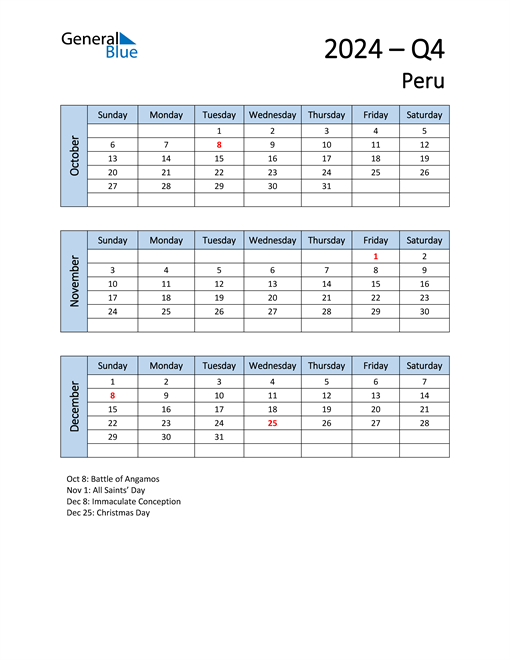  Free Q4 2024 Calendar for Peru