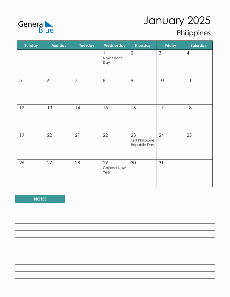 Monthly Planner with Philippines Holidays January 2025