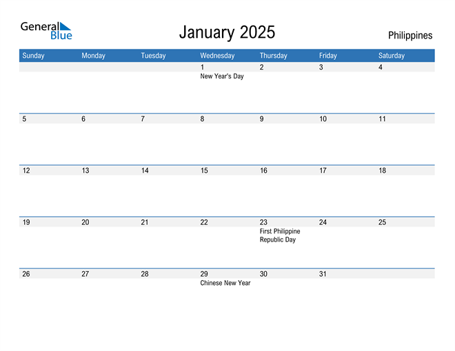 January 2025 Calendar with Philippines Holidays