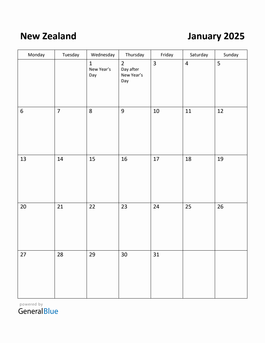 Printable Calendar 2025 With Holidays Nz 