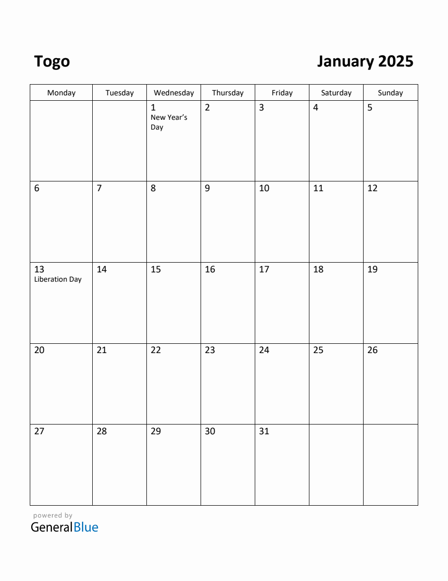 January 2025 Calendar Excel Download