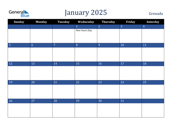 January 2025 Grenada Calendar