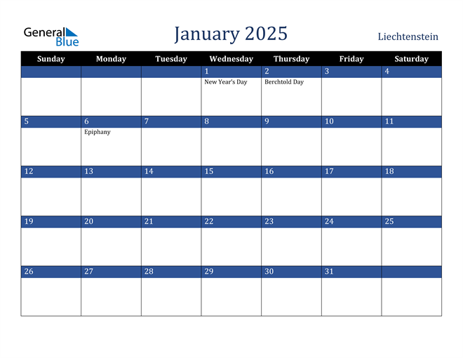 January 2025 Calendar with Liechtenstein Holidays