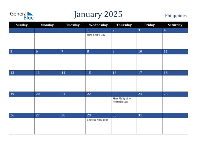 January 2025 Calendar with Philippines Holidays