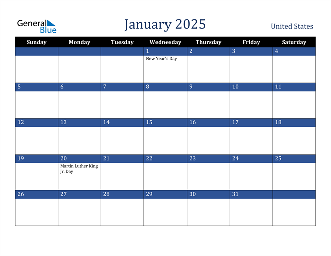 January 2025 United States Calendar