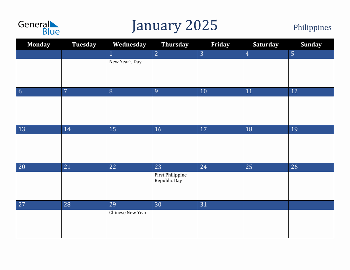 January 2025 Philippines Holiday Calendar