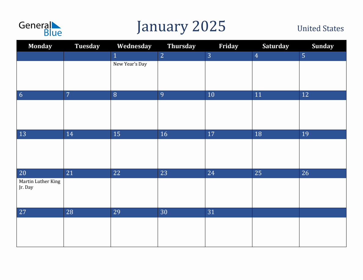 January 2025 United States Holiday Calendar