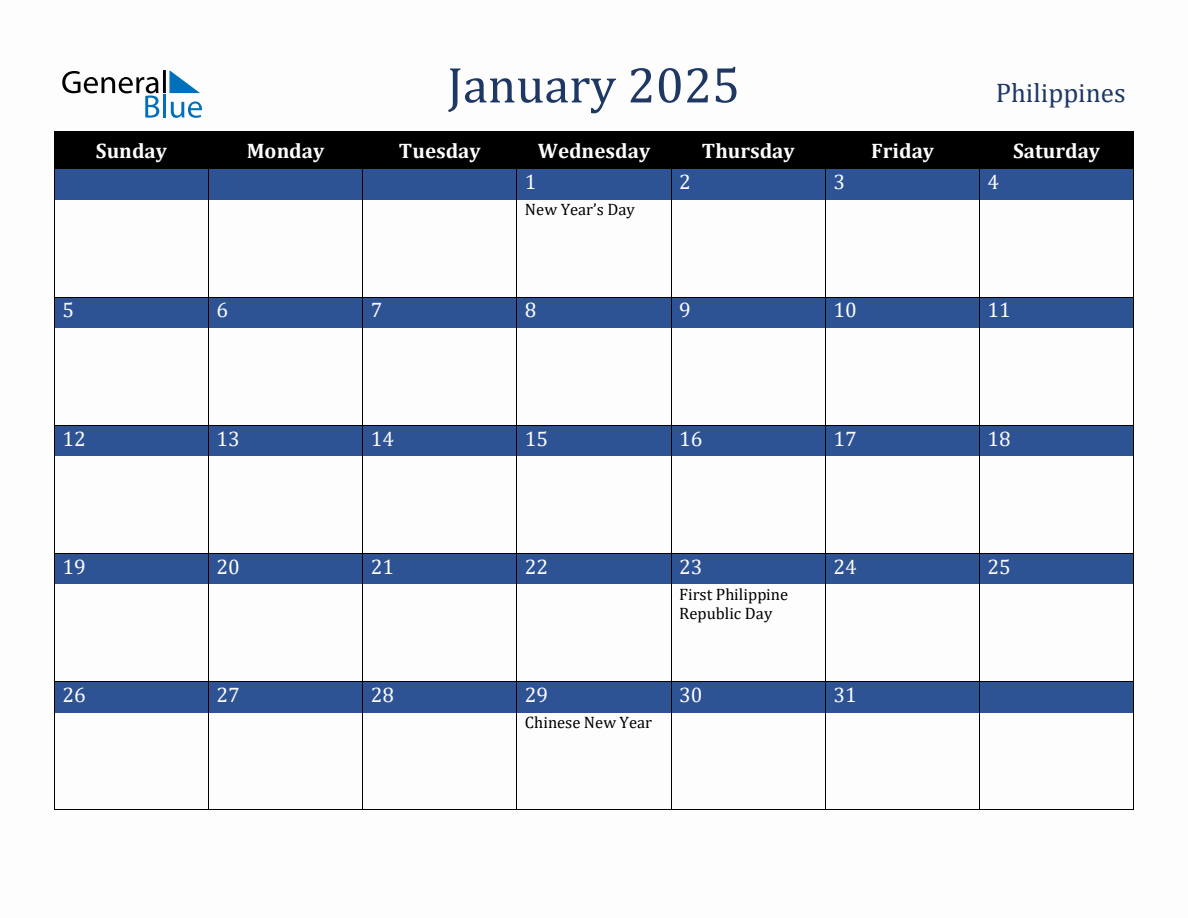 January 2025 Philippines Holiday Calendar