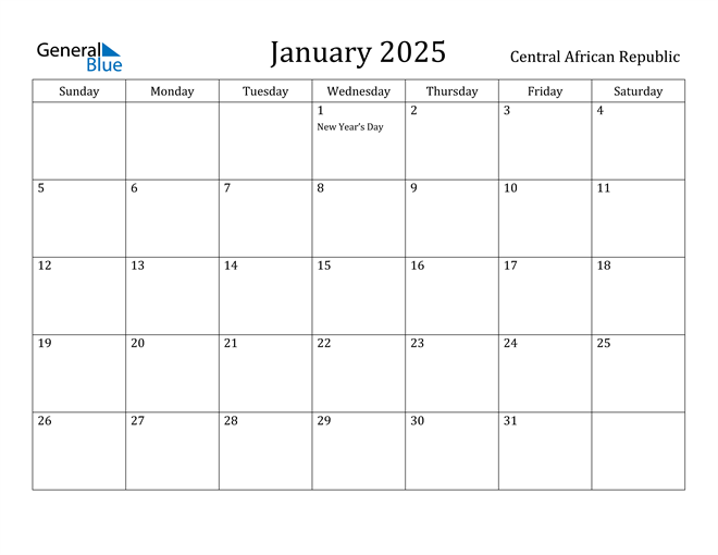 central-african-republic-january-2025-calendar-with-holidays