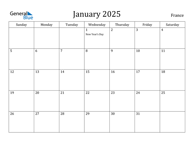 January 2025 Calendar with France Holidays