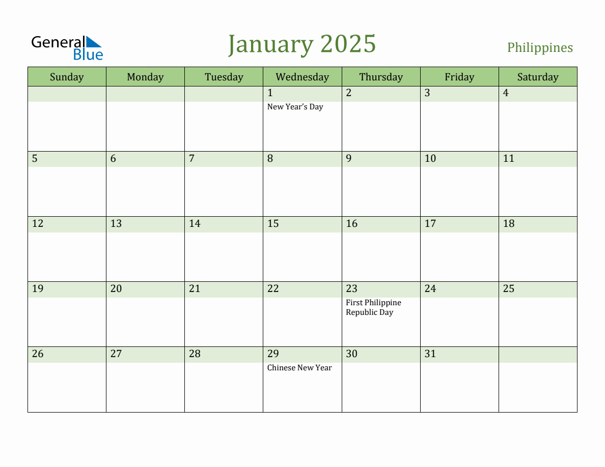 January 2025 Holiday Calendar Philippines National Institute