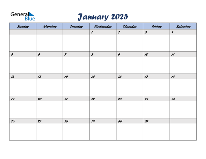 January 2025 Calendar (PDF Word Excel)