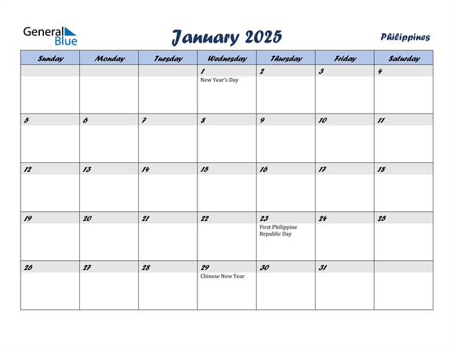 January 2025 Calendar with Philippines Holidays