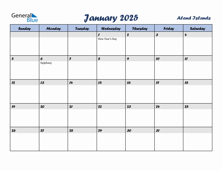 January 2025 Calendar with Holidays in Aland Islands