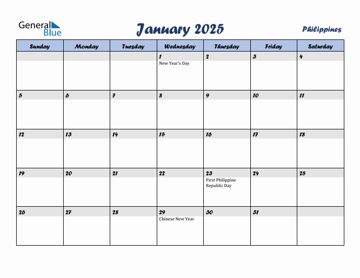 January 2025 Calendar with Holidays in Philippines