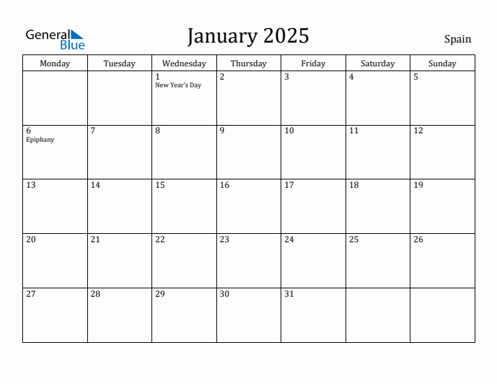 January 2025 Calendar Spain