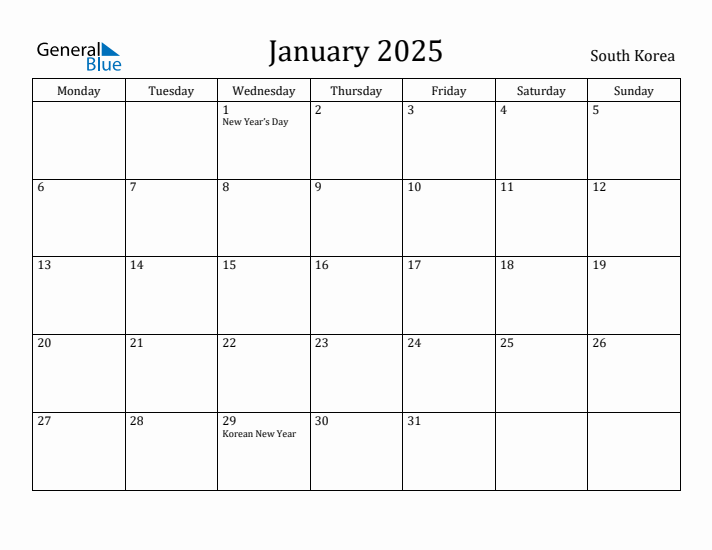 January 2025 Calendar South Korea