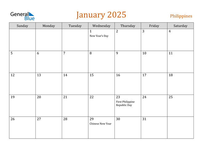 January 2025 Calendar with Philippines Holidays