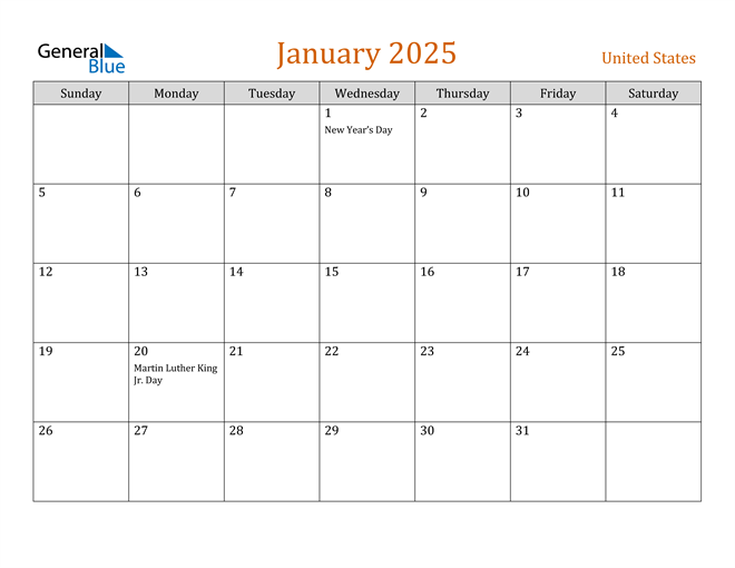 January 2025 Holiday Calendar