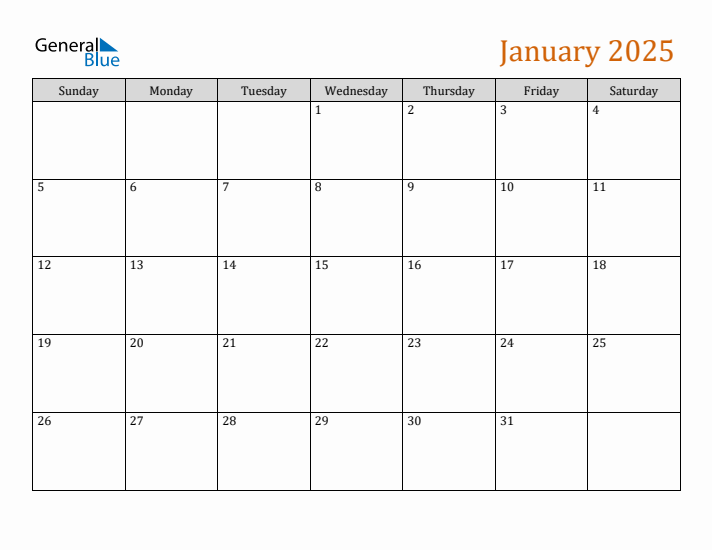 Editable January 2025 Calendar