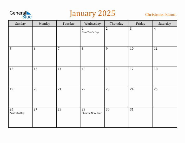 January 2025 Calendar with Christmas Island Holidays