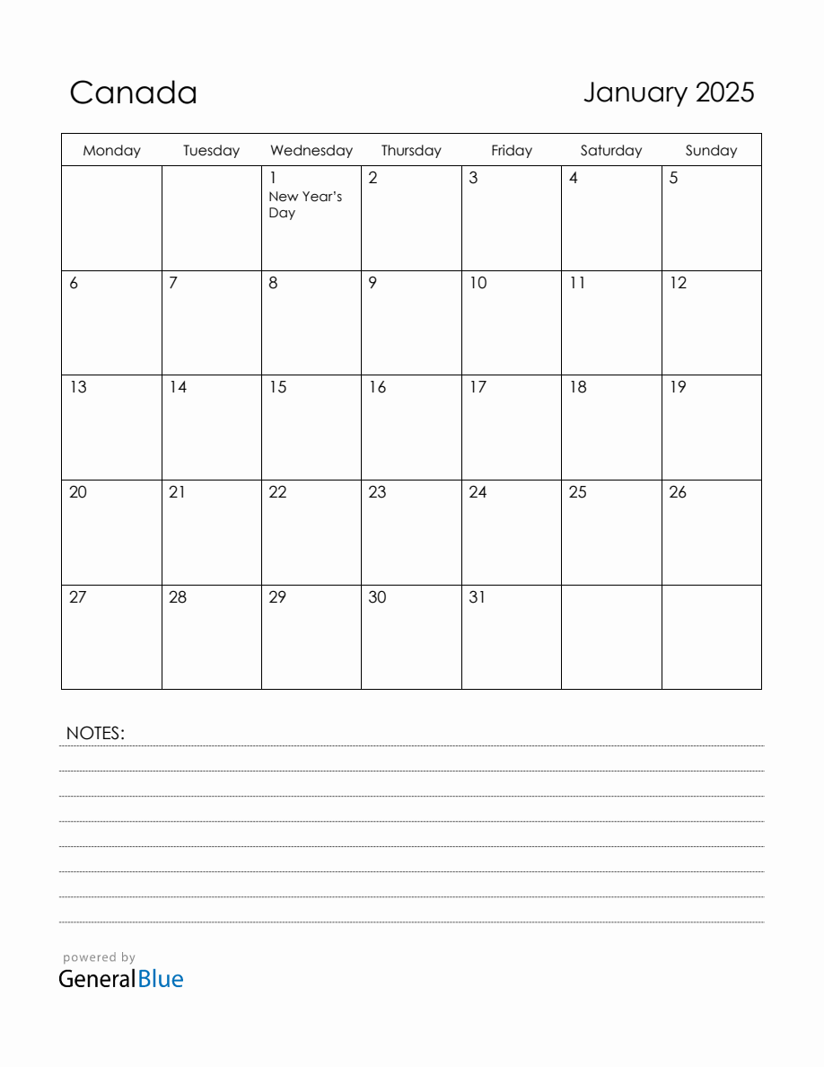 National Holiday Calendar January 2025 Canada Free Download