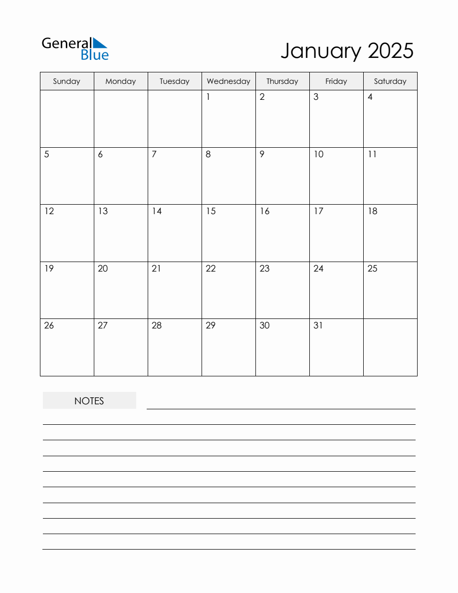 January 2025 Monthly Planner Calendar