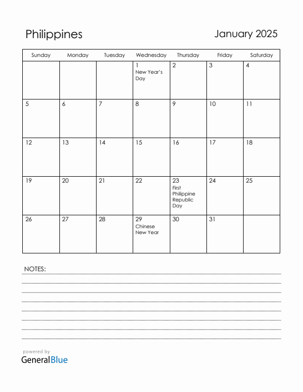 January 2025 Philippines Calendar With Holidays