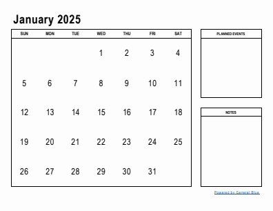 Next month calendar January 2025