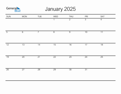 Next month calendar January 2025