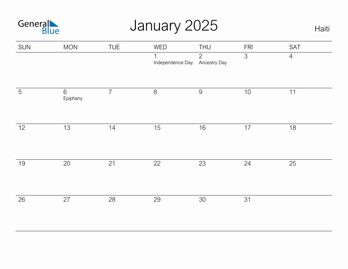 January 2025 Printable Calendar General Blue 