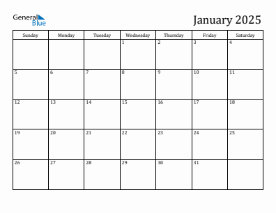 Next month calendar January 2025