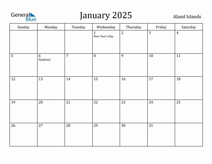 January 2025 Calendar Aland Islands