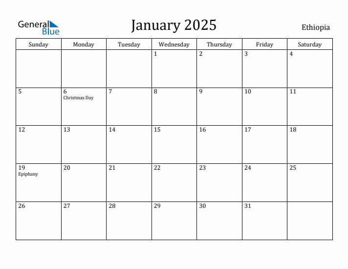 January 2025 Calendar Ethiopia