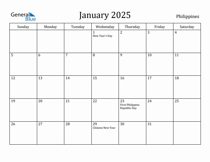 January 2025 Calendar Philippines