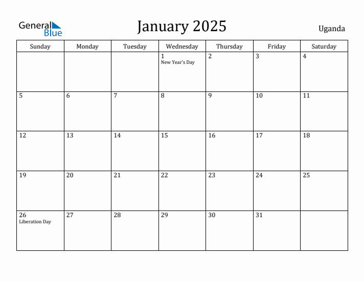 January 2025 Calendar Uganda