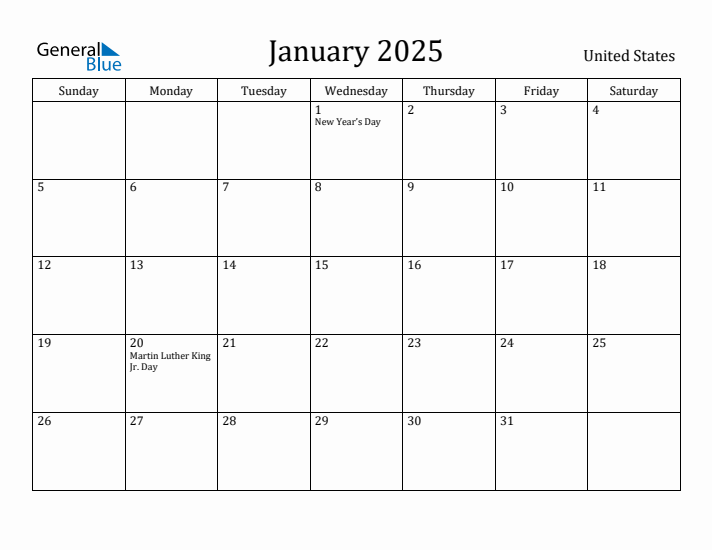 January 2025 Calendar United States