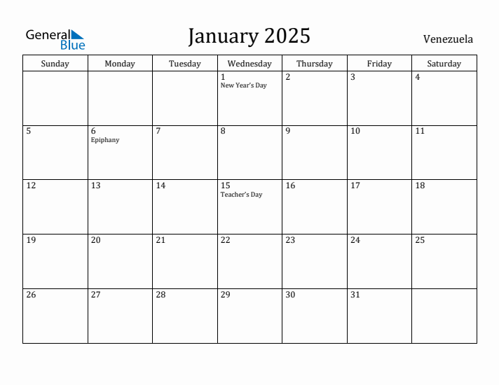 January 2025 Calendar Venezuela