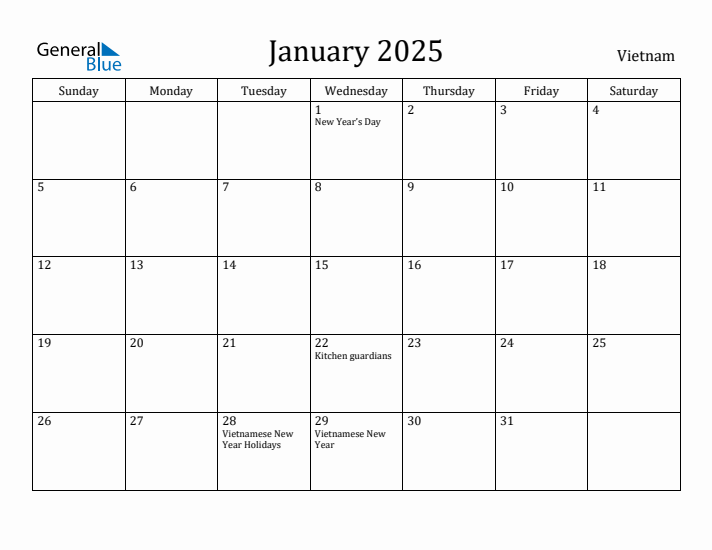 January 2025 Calendar Vietnam