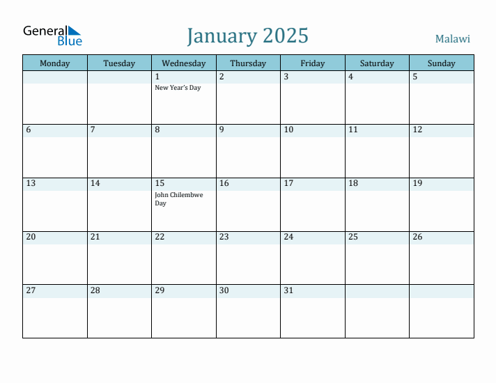 January 2025 Calendar with Holidays