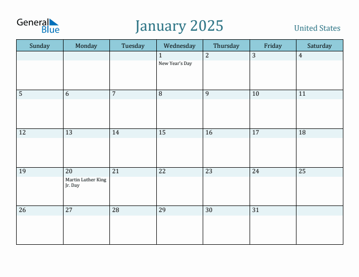 Cute January 2025 Calendar 