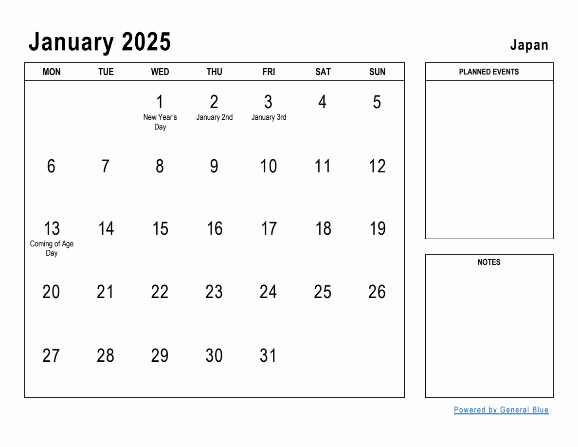 January 2025 Planner with Japan Holidays