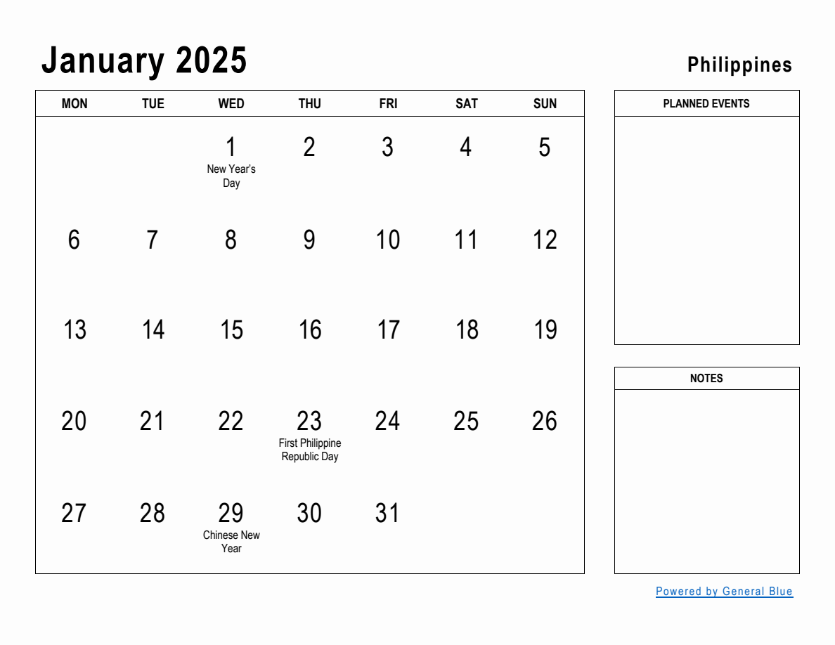 January 2025 Planner with Philippines Holidays